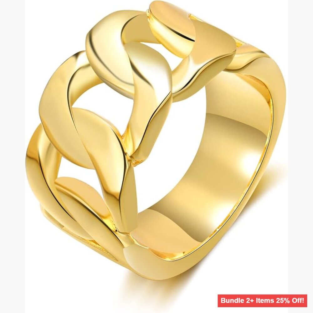 18K Gold Plated CZ Crystal Crossover Statement Ring Size 7-10